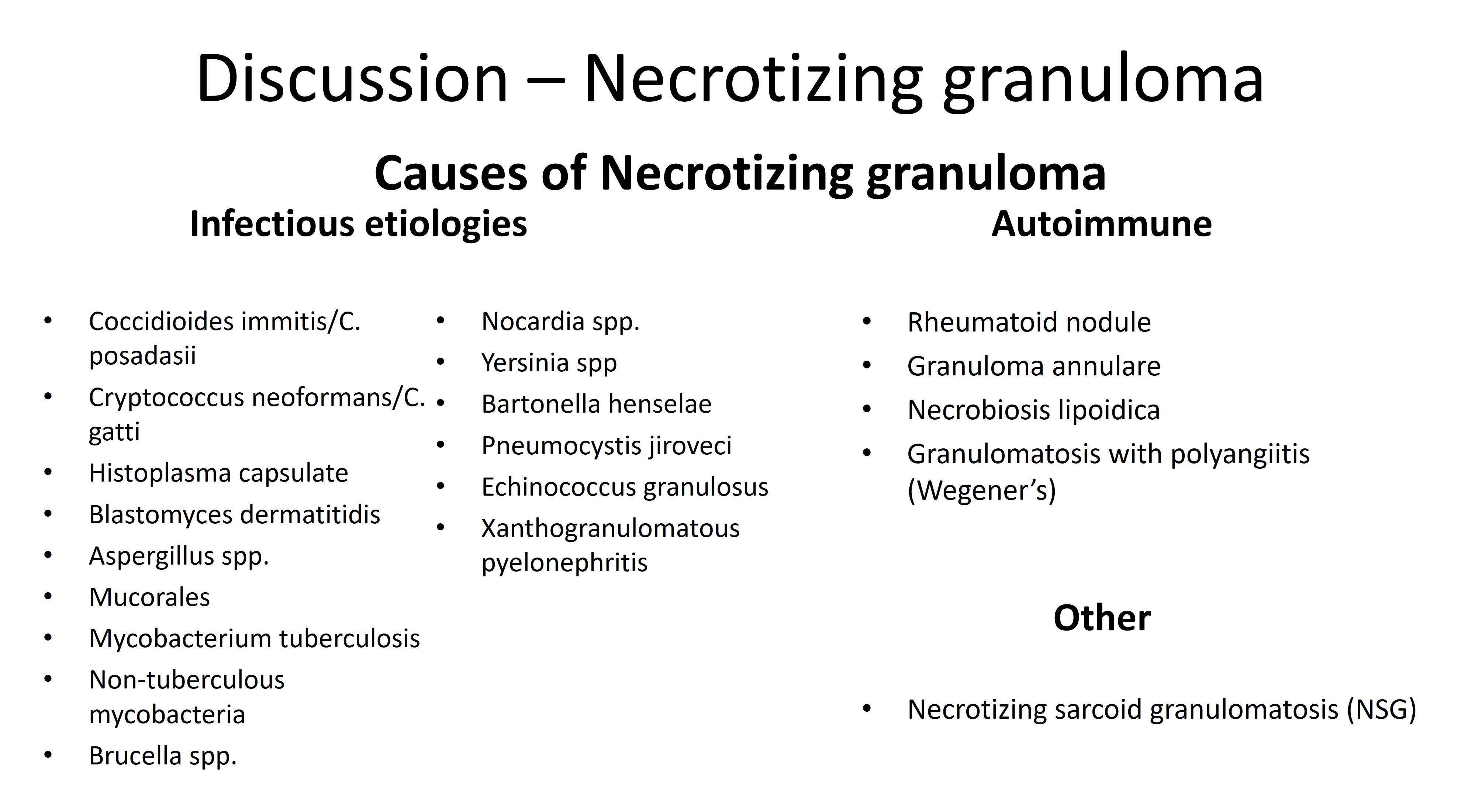 Necrotizing granuloma discussion